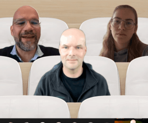 Foto von Danny Tittel im virtuellen Vorlesungsraum, der als Gast-Dozent am Campus München der Macromedia Hochschule mit praktischen Tipps und Workflows um das Thema