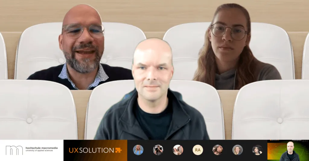 Foto von Danny Tittel im virtuellen Vorlesungsraum, der als Gast-Dozent am Campus München der Macromedia Hochschule: Praktische Tipps und Workflows um Thema 