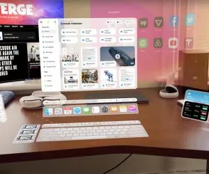 Foto zum Thema Apple Glases, wo ein User Interface frei schwebend auf einem realen Schreibtisch erscheint